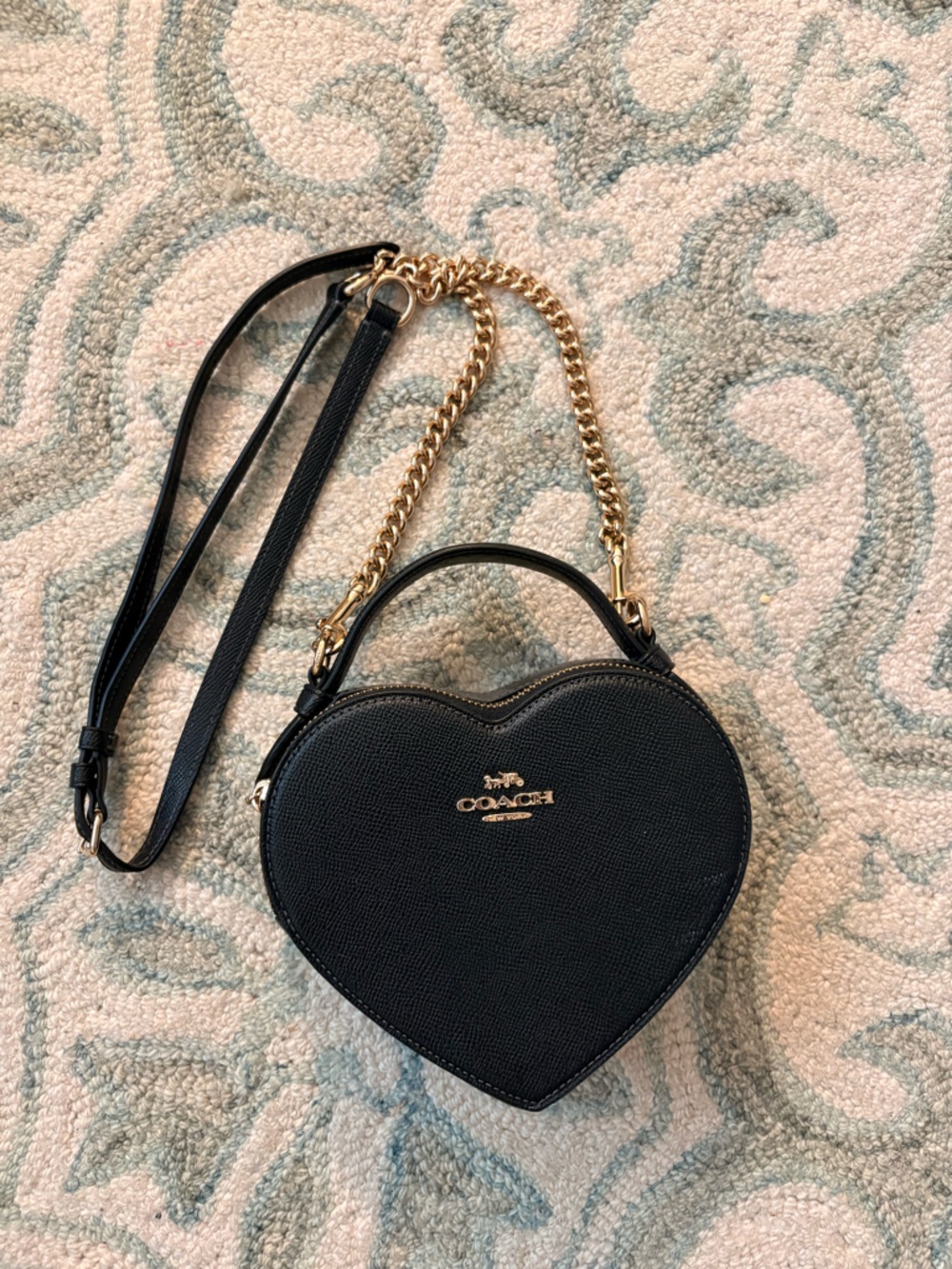Coach Black Heart Crossbody with Gold Chain and Top Handle